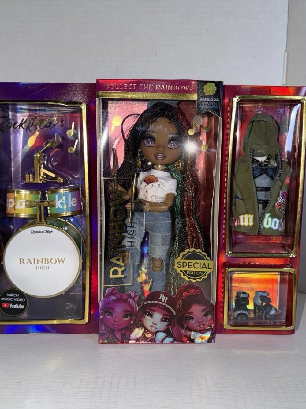 Rainbow High Special Edition Rockstar Vanessa Tempo Doll & Drums - New / Sealed